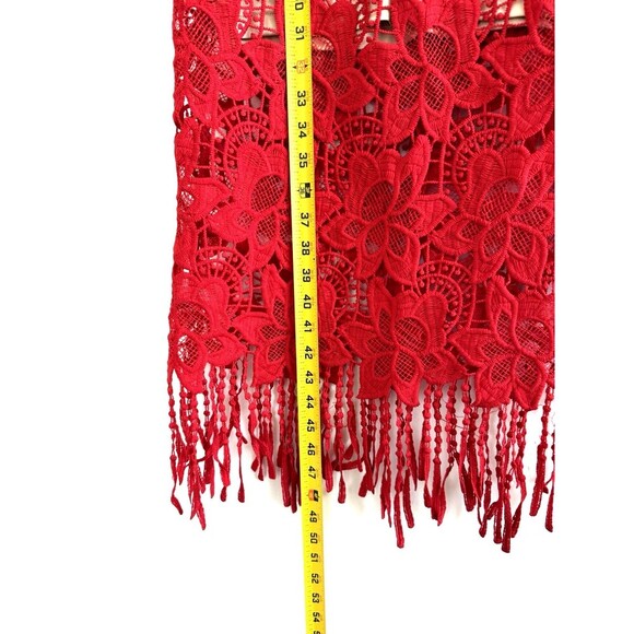 WOMEN RED DRESS FLAPPER LACE SHORT SLEEVE ZIPPER CASUAL SIZE S - Picture 5 of 10